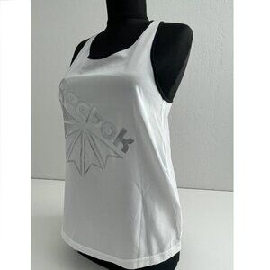 Reebok Classics Side Stripe Piped Sport Workout Tank Top White/Black/Metallic XS